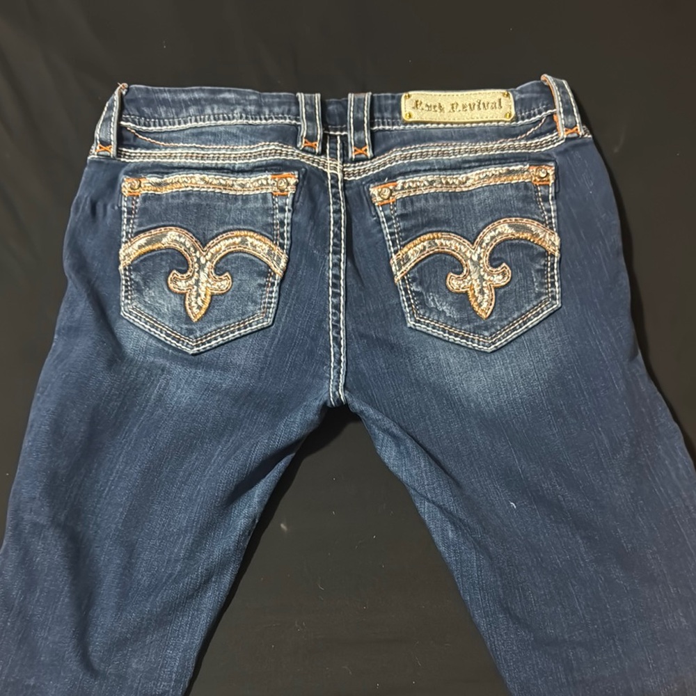 Miss Me Dark Blue Boot Cut Jeans with Gold Embellishments - Picture 1 of 3